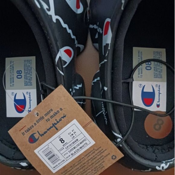 Champion Super Meloso Warped Slip on Logo Clogs Shoes Black White Mens Size 8 - Picture 9 of 9